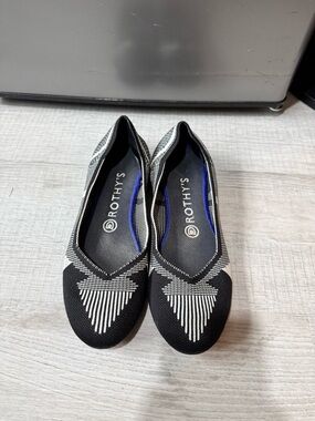 Rothy's Black and White Patterned Knit Ballet Flats